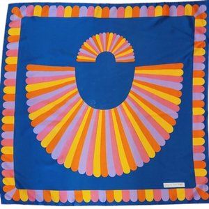 1960s Vintage Designer Bold Blue Print Abstract Scarf By Giorgio Di Sant Angelo